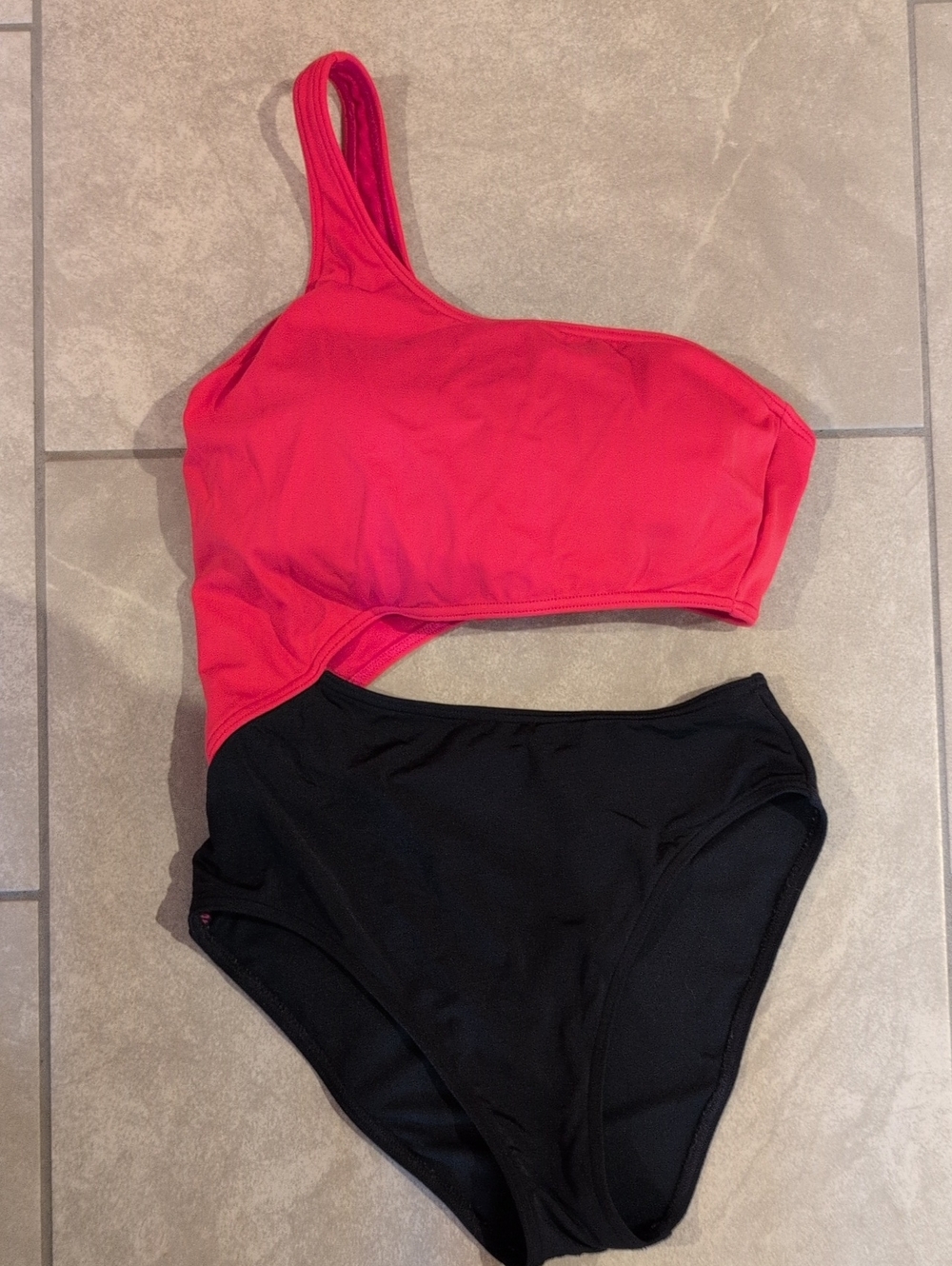 Abercrombie & Fitch One-Shoulder Cutout Swimsuit in Hot Pink and Black
